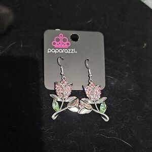 Paparazzi Pink and Green Rose Earrings